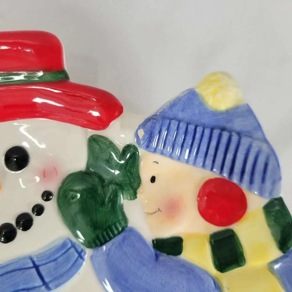 Pfaltzgraff Snow Village Decorative Snowman Plate Christmas Holiday Vintage